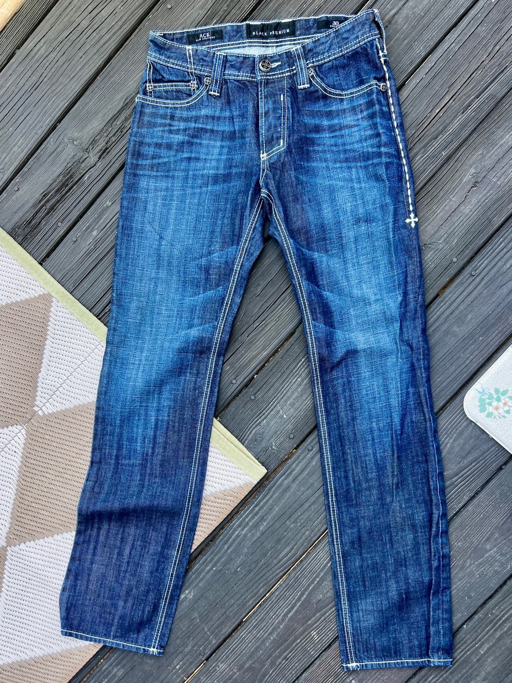 Affliction Ace Black Premium Straight Leg Jeans Men’s 30x33 Blue Distressed  y2k